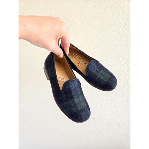 Size 28 US 8c Stubbs & Wooten Velvet Blue Green Plaid Slippers - Picture 1 of 5